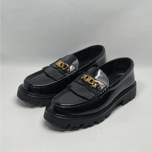 Celine Margaret Leather Loafers With Triomphe Chain size 37.5 - Picture 1 of 11
